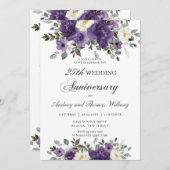 エレガントダークパープルフローラの結婚記念日 招待状 (正面/裏面)