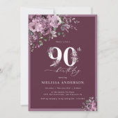 エレガントダークパープルフローラ90誕生日 招待状 (正面)
