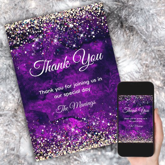 エレガントダークパープル金ゴールドフェイクグリッター感謝していユー カード