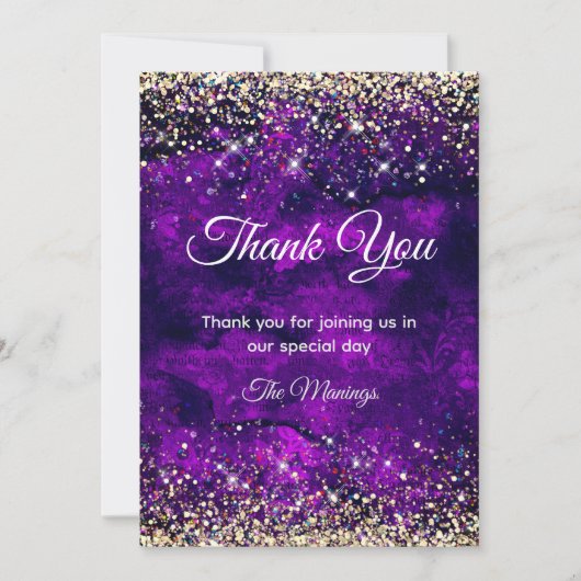 エレガントダークパープル金ゴールドフェイクグリッター感謝していユー カード (正面)