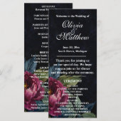 エレガントダークピンクフローラブラック結婚式 プログラム (正面/裏面)