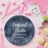 エレガントダークフェイクブルーグリッターとフォイル結婚ズ ペーパープレート (パーティー)