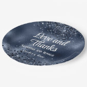 エレガントダークフェイクブルーグリッターとフォイル結婚ズ ペーパープレート (アングル)