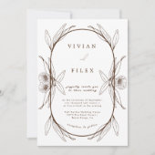 エレガントダークブラウンフローラ結婚カプセル 招待状 (正面)