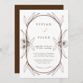 エレガントダークブラウンフローラ結婚カプセル 招待状 (正面/裏面)