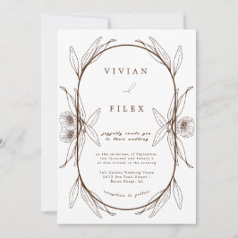 エレガントダークブラウンフローラ結婚カプセル 招待状