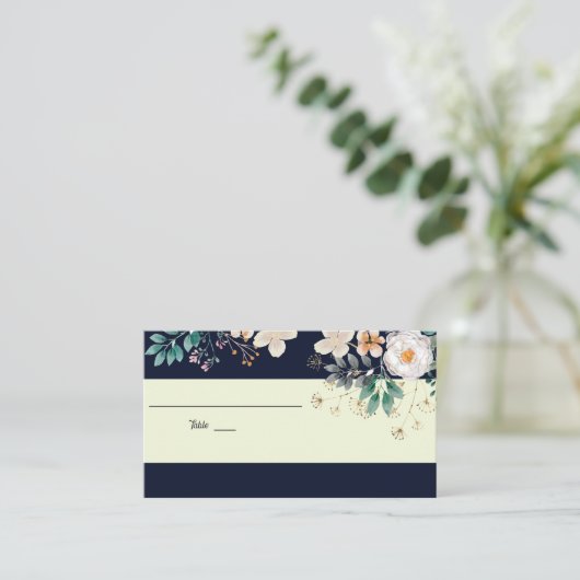 エレガントダークブルーフローラ結婚座席表 エンクロージャーカード (スタンド正面)