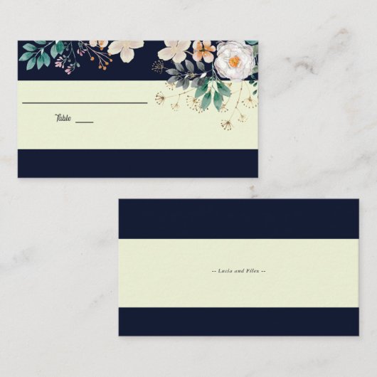エレガントダークブルーフローラ結婚座席表 エンクロージャーカード (正面/裏面)