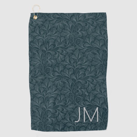 エレガントダークブルーヴィンテージフローラデザイン ゴルフタオル (正面)