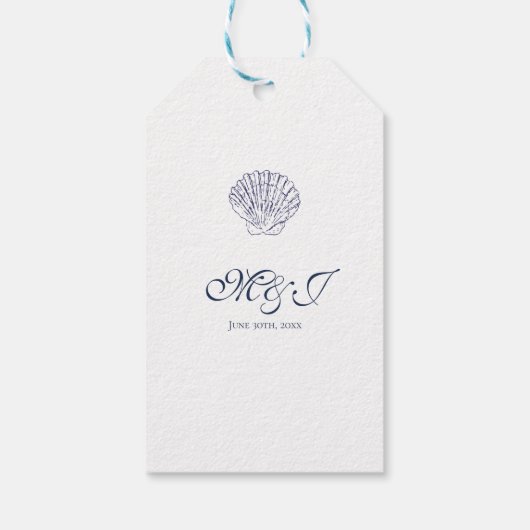 エレガントダークブルー結婚シェル ギフトタグ (裏面)