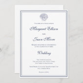 エレガントダークブルー結婚シェル 招待状 (正面/裏面)