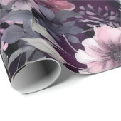エレガントダークブロッサムパープル&ピンクローズDecompage ラッピングペーパー (ロールコーナー)