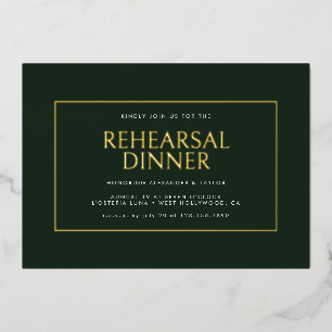 エレガントダークミニマルグリーンゴールデンフレームリハーサル 箔招待状