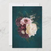 エレガントダークムーディフローラ結婚ティール(緑がかった色) 招待状 (裏面)