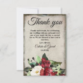 エレガントダークレッドフローラググランジレーゴシック結婚ズ サンキューカード (正面)