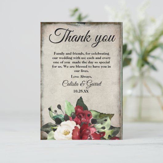 エレガントダークレッドフローラググランジレーゴシック結婚ズ サンキューカード (スタンド正面)