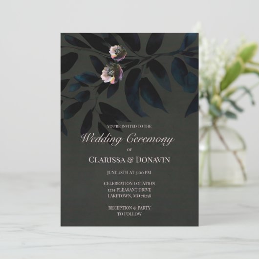 エレガントダーク結婚ボホの葉フローラ 招待状 (スタンド正面)