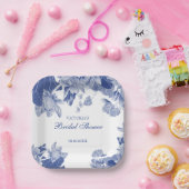 エレガントチノイスリーシックブルーホワイトフローラデザイン ペーパープレート (パーティー)