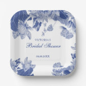 エレガントチノイスリーシックブルーホワイトフローラデザイン ペーパープレート (正面)