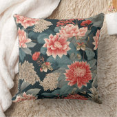 エレガントチノイスリーティール(緑がかった色)ピーチ花模様 クッション (ブランケット)
