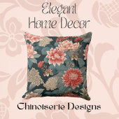 エレガントチノイスリーティール（緑がかった色）ピーチ花模様 クッション