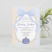 エレガントチノイスリーパンプキンブルーボウブライダルシャワー 招待状 (スタンド正面)