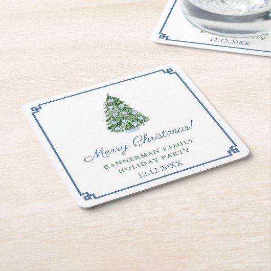 エレガントチャイノアイセリークリスマスツリーホリデーパーティー スクエアペーパーコースター (アングル)