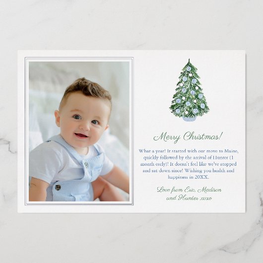 エレガントチャイノアイセリークリスマスブルーホワイトシルバー 箔シーズンカード (正面)