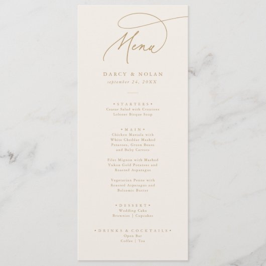 エレガントチャームアイボリーと金ゴールドのメ結婚ニュー・カード メニュー (正面)