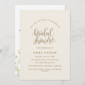 エレガントチャームアイボリー&金ゴールドワイルドフラワーブライダル 招待状 (正面/裏面)