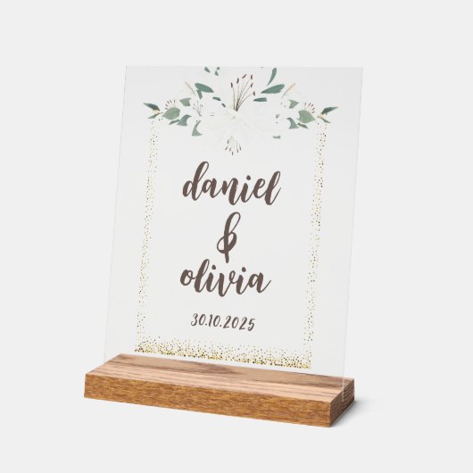 エレガントチャームグリーンワイルドフラワー結婚ズ アクリルサイン (傾斜)