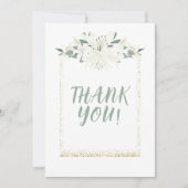エレガントチャームグリーンワイルドフラワー結婚ズ サンキューカード (正面)