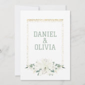 エレガントチャームグリーンワイルドフラワー結婚ズ サンキューカード (裏面)