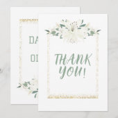エレガントチャームグリーンワイルドフラワー結婚ズ サンキューカード (正面/裏面)