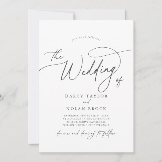 エレガントチャームグレーワイルドフラワー結婚式招待状 招待状 (正面)