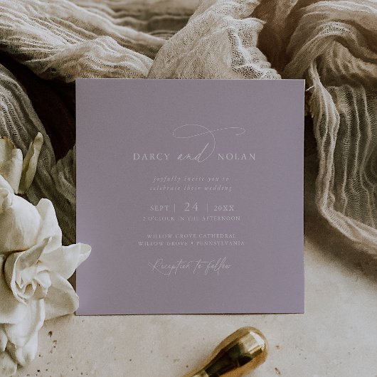 エレガントチャームスクエアパープル結婚式招待状 招待状