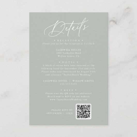 エレガントチャームセージ結婚グリーン詳細カード エンクロージャーカード (正面)