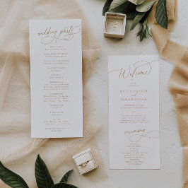 エレガントチャームフラットホワイトおよび金ゴールド結婚式 プログラム