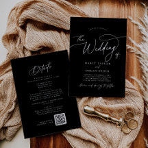 エレガントチャームブラック結婚式招待状とRSVP