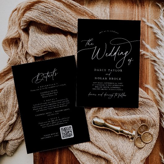 エレガントチャームブラック結婚式招待状とRSVP 招待状