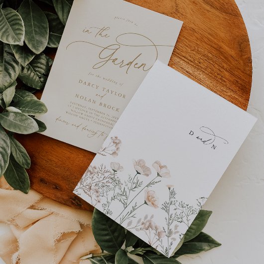 エレガントチャームモノグラムアイボリーワイルドフラワー結婚ズ 招待状