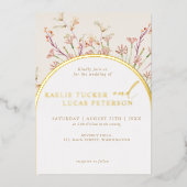 エレガントチャームワイルドフラワーアー結婚チの金ゴールド 箔招待状 (正面)