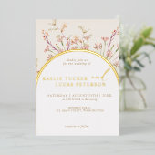 エレガントチャームワイルドフラワーアー結婚チの金ゴールド 箔招待状 (立ち正面)