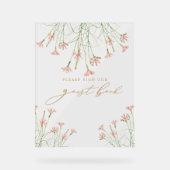 エレガントチャームワイルドフラワー結婚ズゲストブック アクリルサイン (正面)