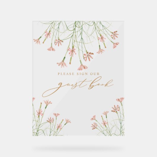 エレガントチャームワイルドフラワー結婚ズゲストブック アクリルサイン (正面)