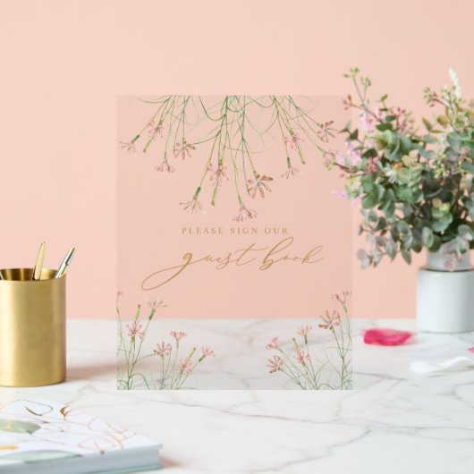 エレガントチャームワイルドフラワー結婚ズゲストブック アクリルサイン (ウェディング)