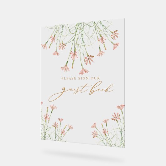 エレガントチャームワイルドフラワー結婚ズゲストブック アクリルサイン (傾斜)