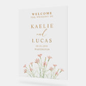 エレガントチャームワイルドフラワー結婚ズ・ウェルカム アクリルサイン (傾斜)