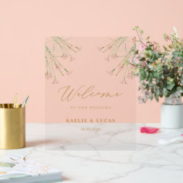 エレガントチャームワイルドフラワー結婚ズ・ウェルカム アクリルサイン
