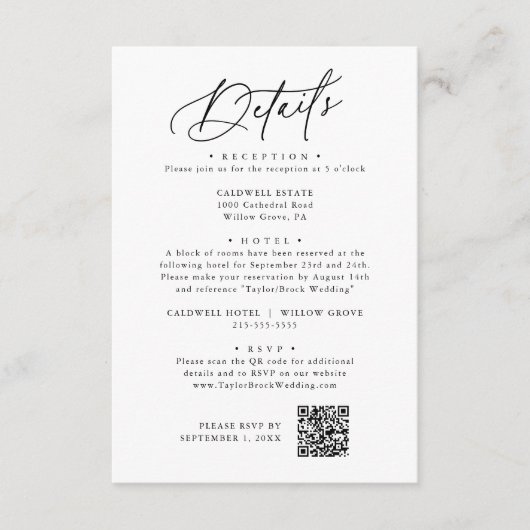 エレガントチャーム白黒の結婚詳細カード エンクロージャーカード (正面)